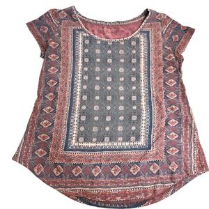 Lucky Brand Boho Hippie Top Short Sleeve‎ Casual Tee Shirt Women's Size S